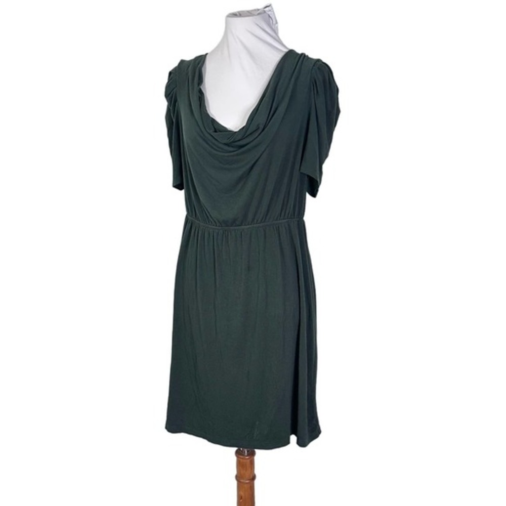 Color Me Red Forest Green Jersey Knit Poof Shoulder Dress L